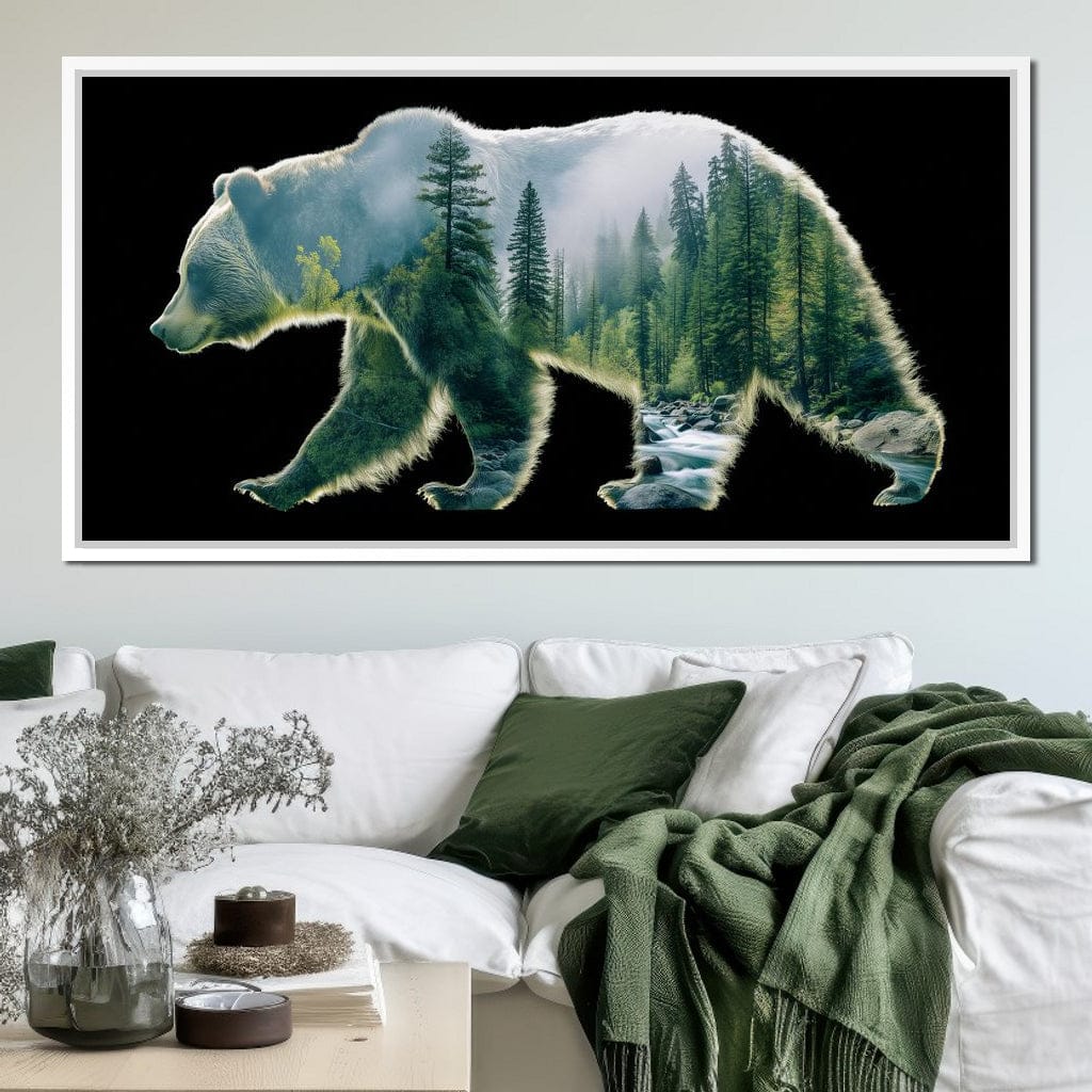 Forest Bear River Silhouette Canvas Wall Art