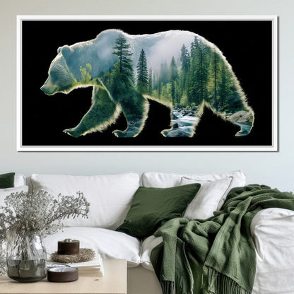Forest Bear River Silhouette Canvas Wall Art