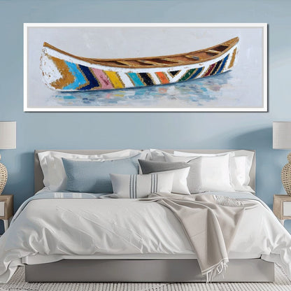 Colorful Canoe Reflections Calm Canvas Wall Art