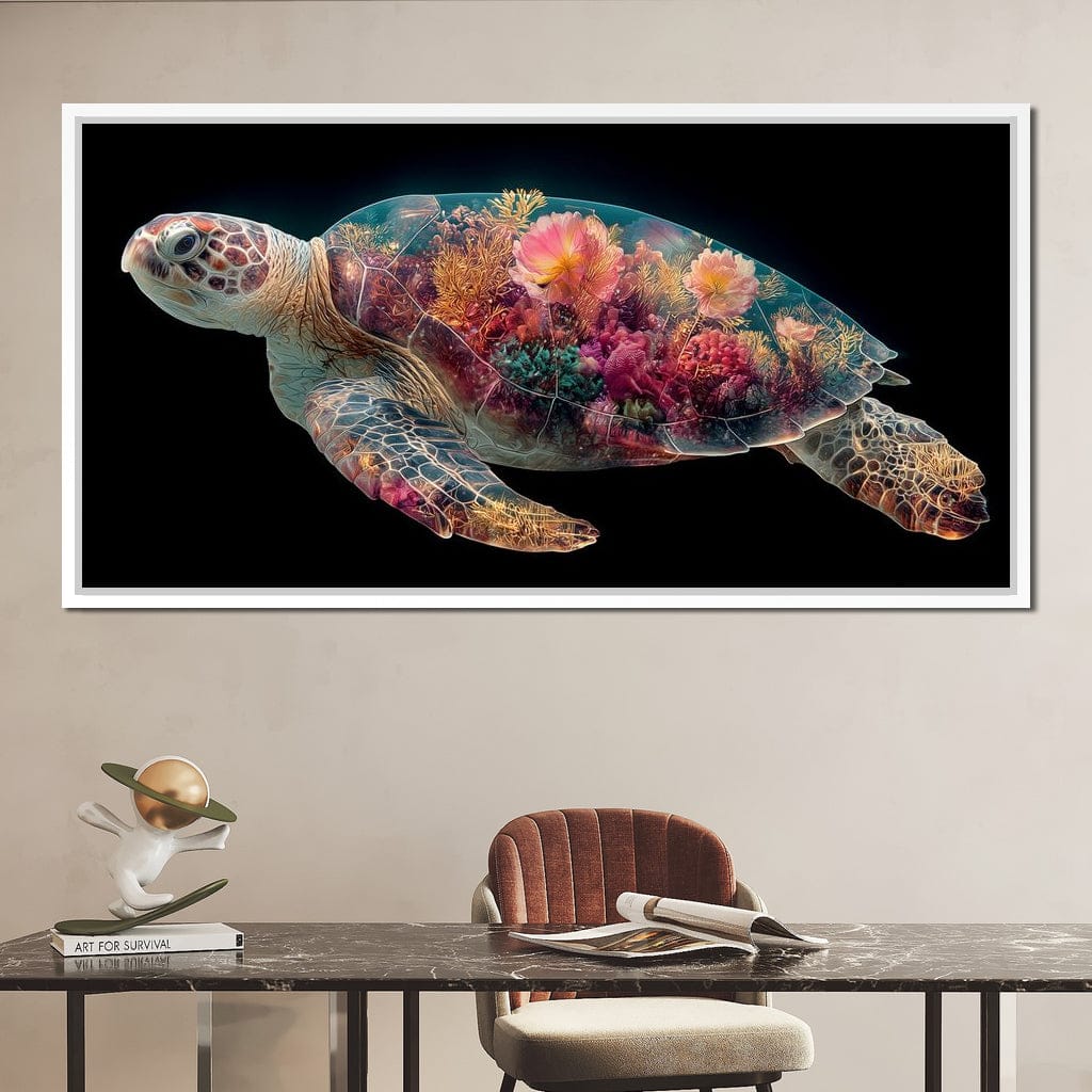 Floral Reef Sea Turtle Glow Canvas Wall Art