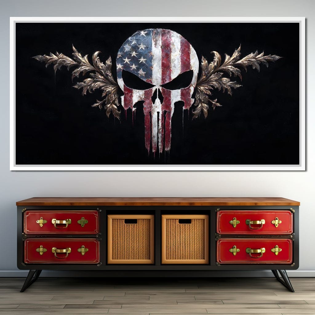 Stars Stripes Resolute Skull Canvas Wall Art