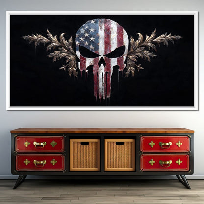 Stars Stripes Resolute Skull Canvas Wall Art