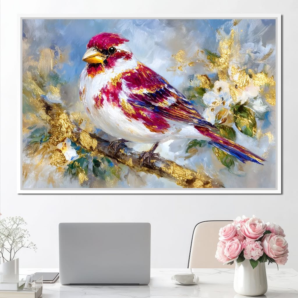 Golden Petal Songbird Canvas Wall Art