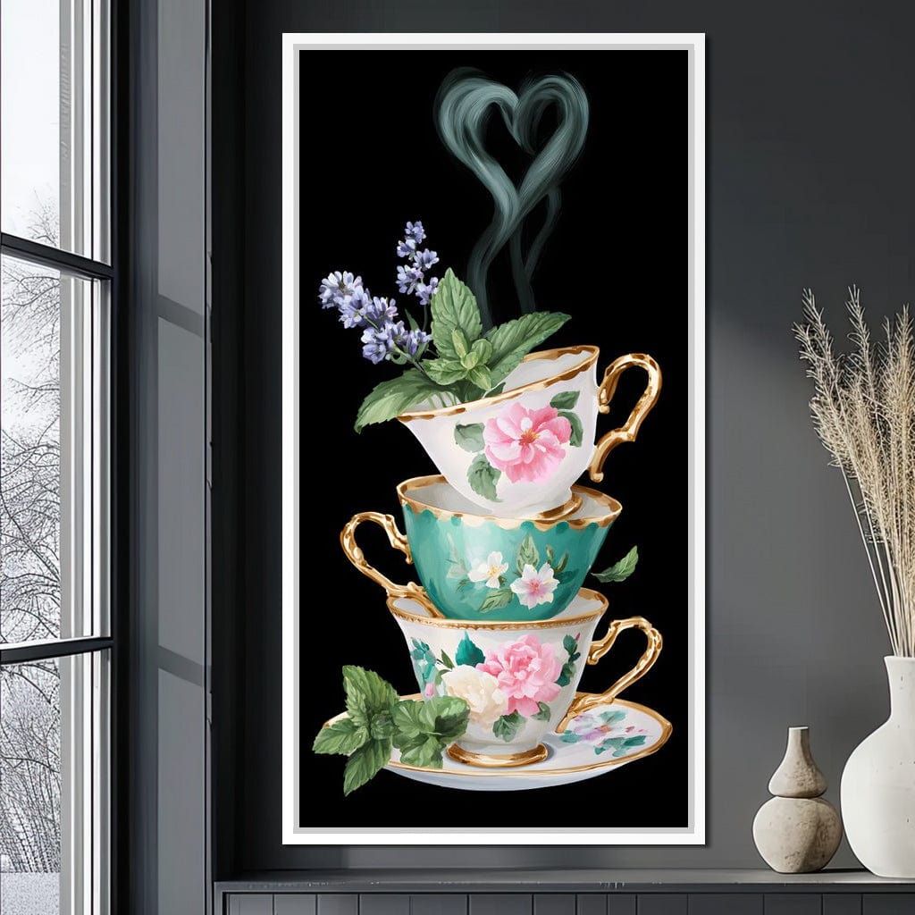 Golden Teacups Botanical Romance Canvas Wall Art