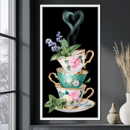 Golden Teacups Botanical Romance Canvas Wall Art