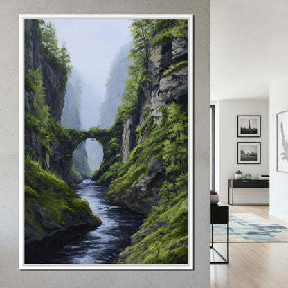 Emerald Gorge Stone Bridge River Canvas Wall Art