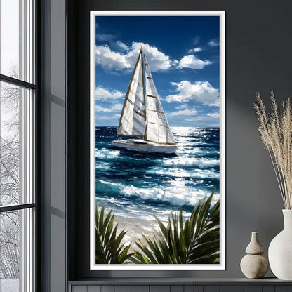 Sailboat Journey Over Turquoise Sea Canvas Wall Art