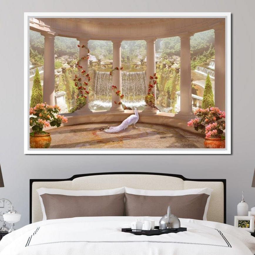 Classical Garden & Waterfall Canvas Wall Art
