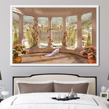 Classical Garden & Waterfall Canvas Wall Art