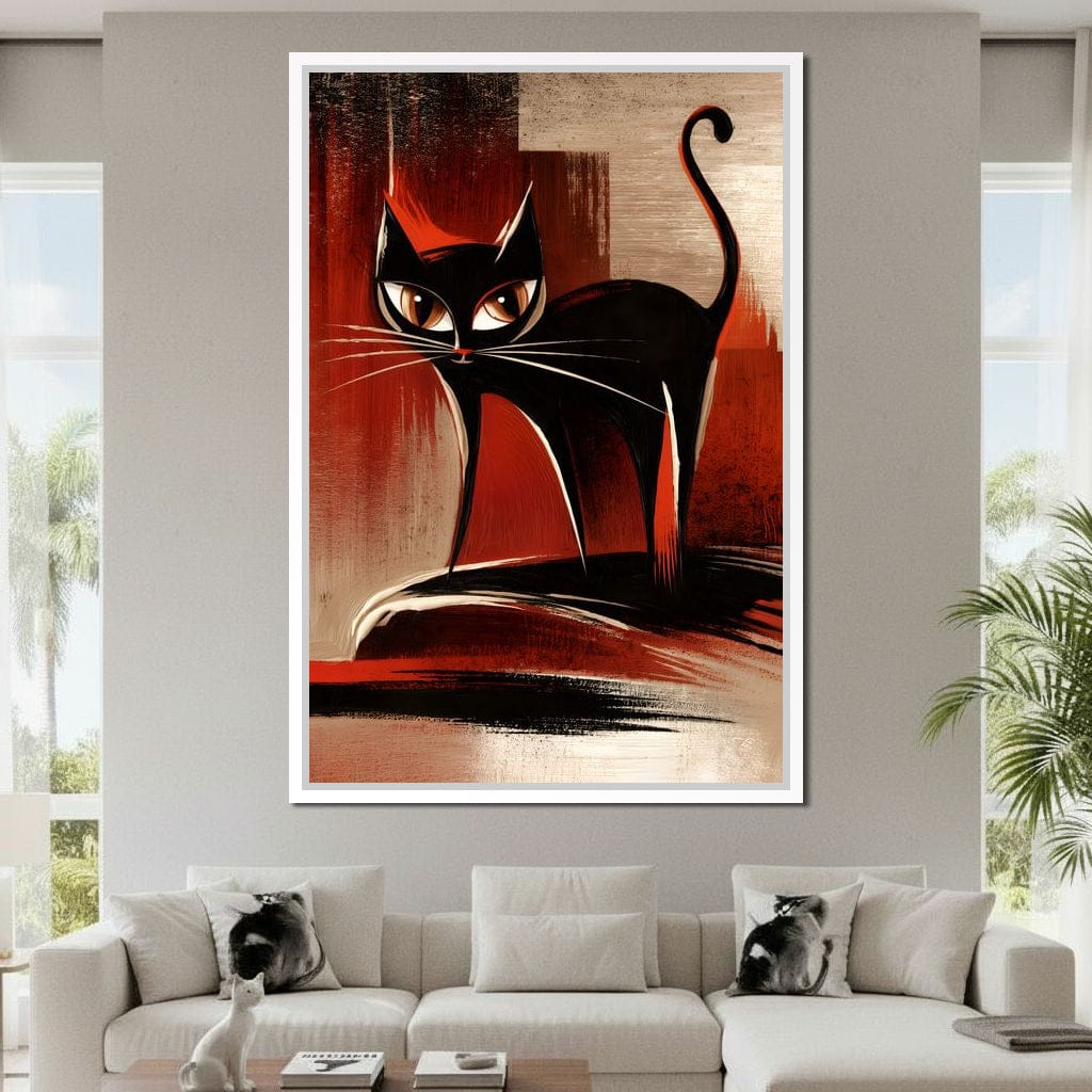 Mid Century Black Cat Stare Canvas Wall Art