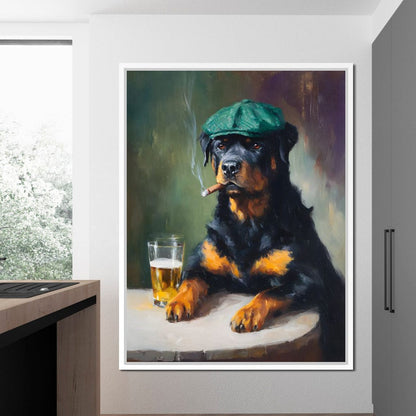 Rottweiler Irish Pub Night Canvas Wall Art