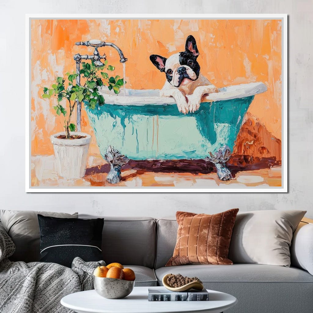 French Bulldog in the Tub Canvas Wall Art