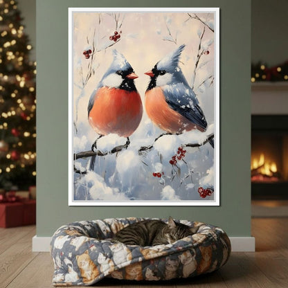 Winter Cardinals Berry Meeting Canvas Wall Art