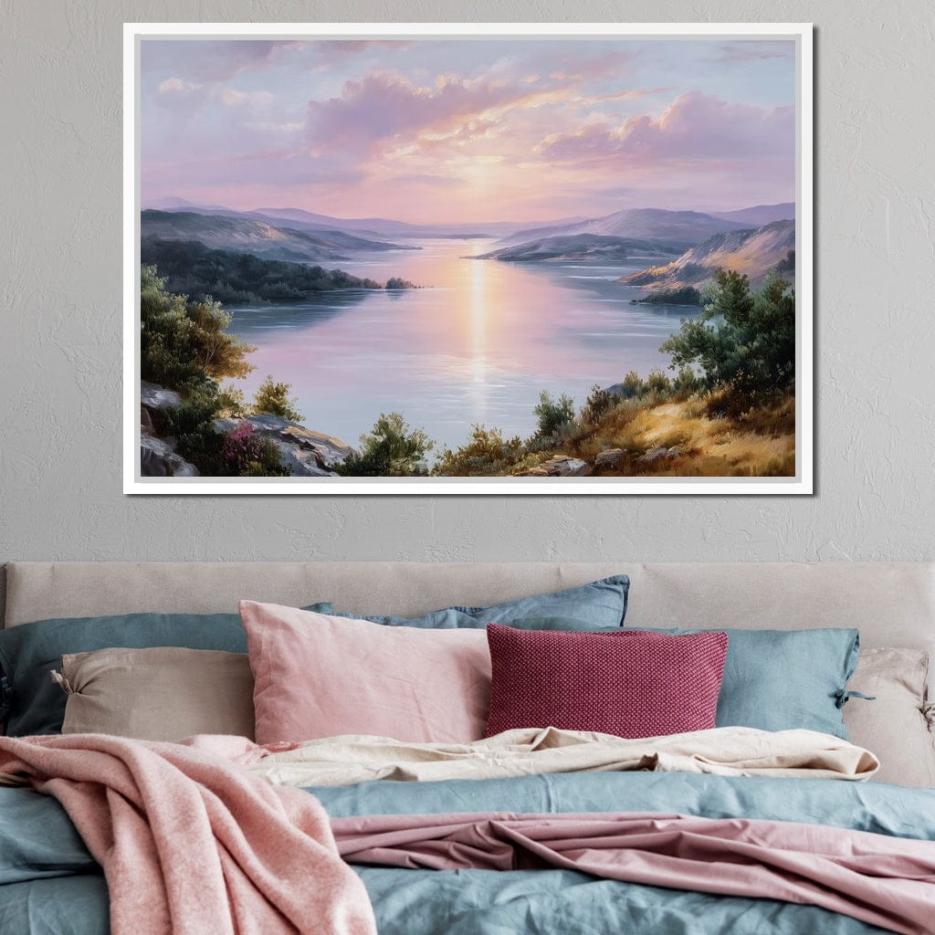 Pastel Sunrise Over Lake Fjord Canvas Wall Art