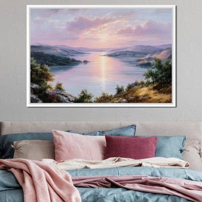 Pastel Sunrise Over Lake Fjord Canvas Wall Art