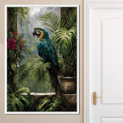 Rainforest Macaw Perch Scene Canvas Wall Art
