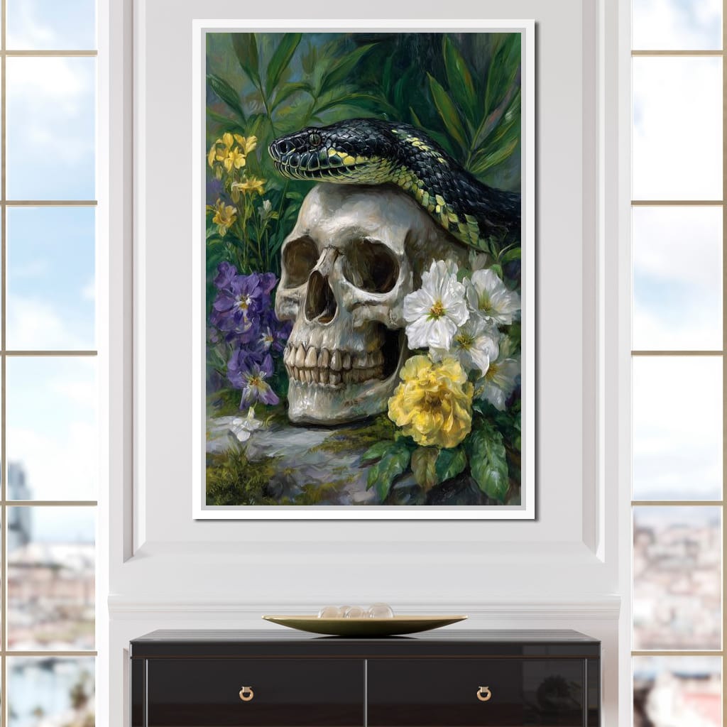 Serpent Crowned Skull Garden Canvas Wall Art