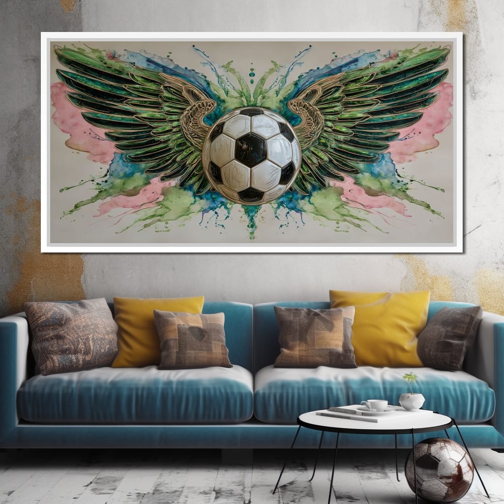 Winged Soccer Ball Watercolor Canvas Wall Art