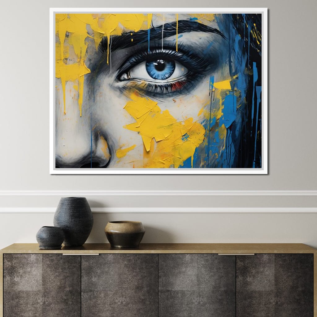Blue Yellow Urban Graffiti Eye Canvas Wall Art