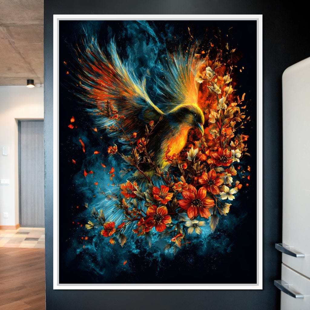 Flaming Phoenix Floral Burst Canvas Wall Art