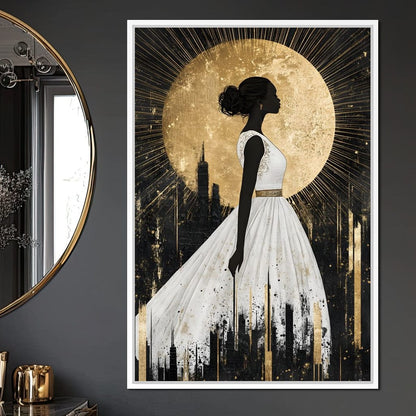 Golden Silhouette City Radiance Canvas Wall Art