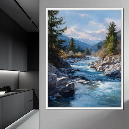 Alpine River Through Pines Canvas Wall Art