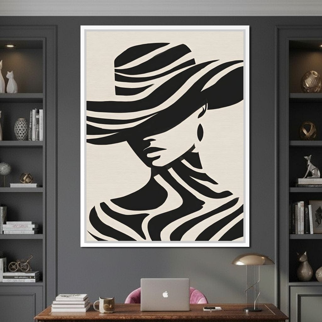 Monochrome Wind Hat Silhouette Canvas Wall Art