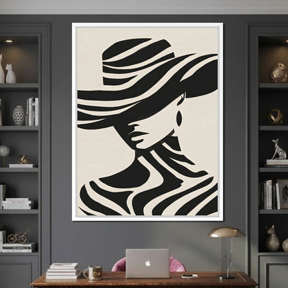 Monochrome Wind Hat Silhouette Canvas Wall Art