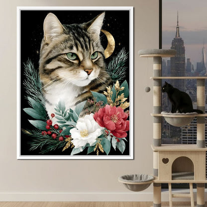 Moonlit Floral Gold Tabby Canvas Wall Art