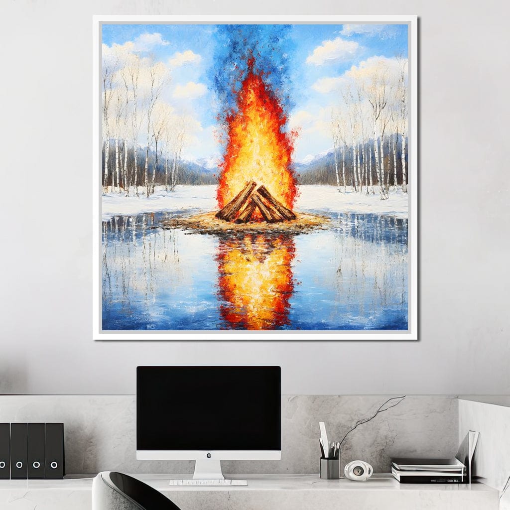 Winter Flames Reflecting Canvas Wall Art
