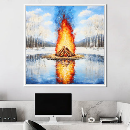 Winter Flames Reflecting Canvas Wall Art