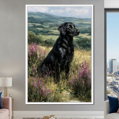 Black Labrador Meadow Sentinel Canvas Wall Art