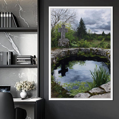 Celtic Cross Garden Pond Sky Canvas Wall Art