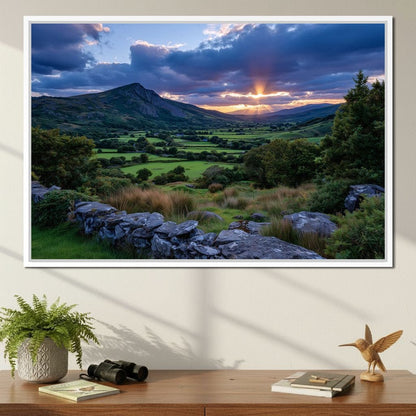 Sunbeams Over Green Valley Canvas Wall Art