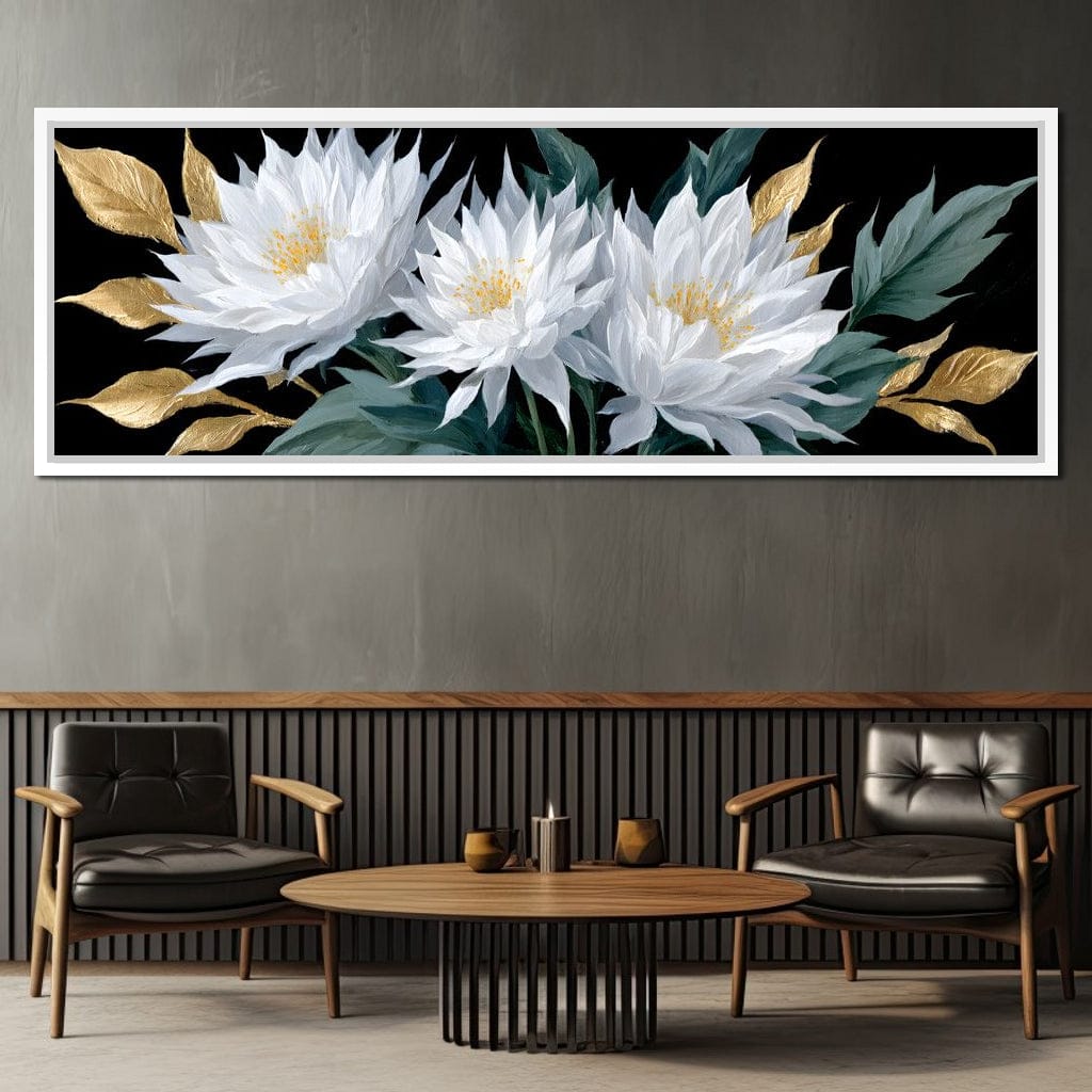 White Lotus Gold Leaf Bouquet Canvas Wall Art