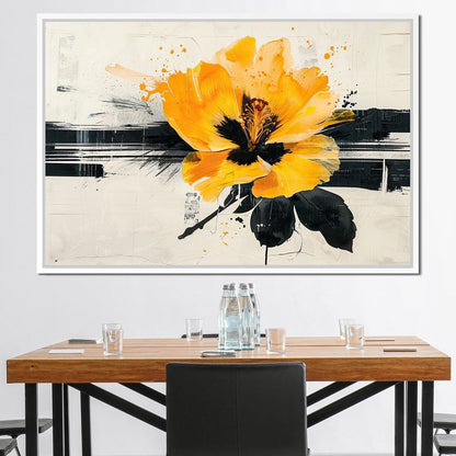 Golden Petal Contrast Canvas Wall Art