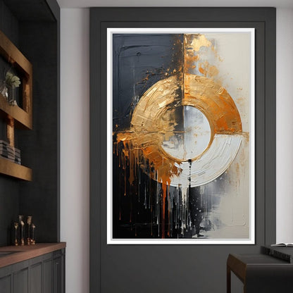 Abyssal Echoes in Gold Abstract Canvas Wall Art