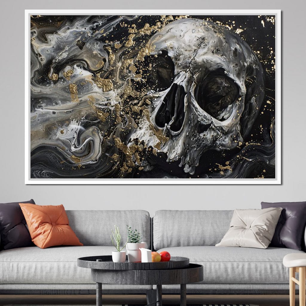Golden Skull in Galaxy Storm Canvas Wall Art