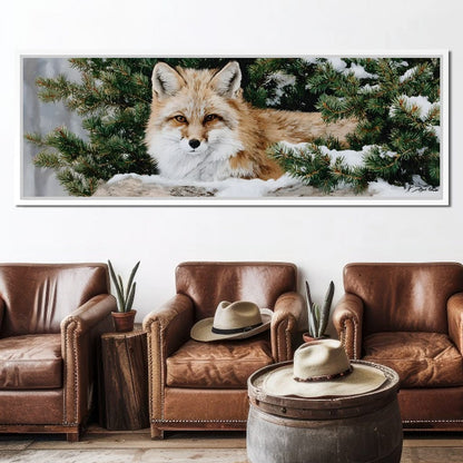 Winter Fox Under Pine Boughs Canvas Wall Art