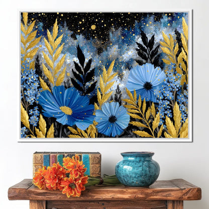 Midnight Blue Cosmos Goldleaf Canvas Wall Art