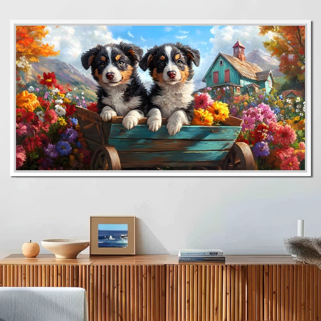 Puppy Paradise in Bloom Canvas Wall Art