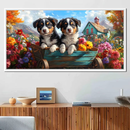 Puppy Paradise in Bloom Canvas Wall Art