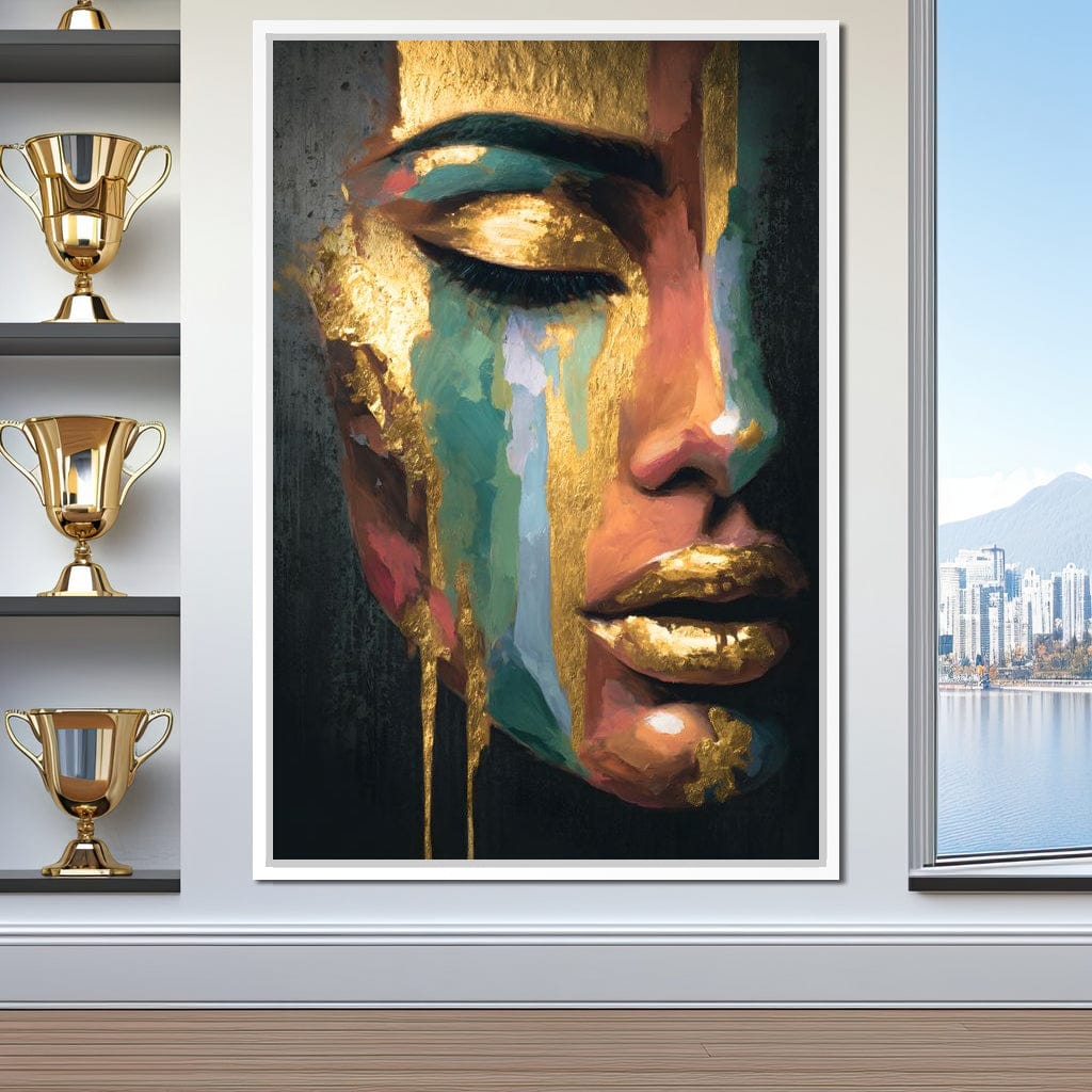 Golden Radiant Abstract Face Canvas Wall Art