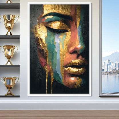 Golden Radiant Abstract Face Canvas Wall Art