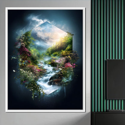 Hexagonal Nature Portal Cascade Canvas Wall Art