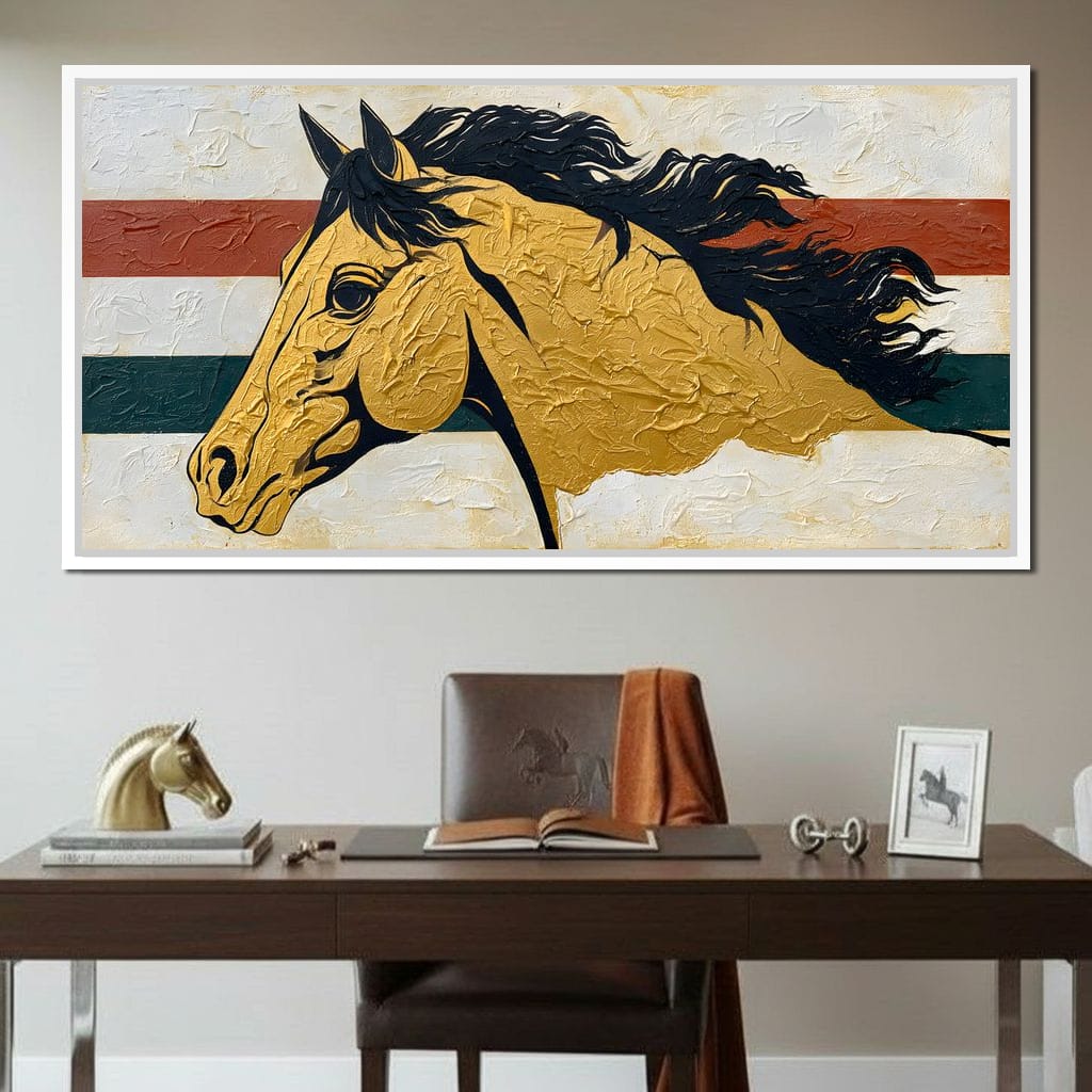 Golden Stallion Portrait Canvas Wall Art