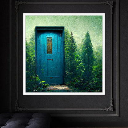 Blue Door in the Green Canvas Wall Art