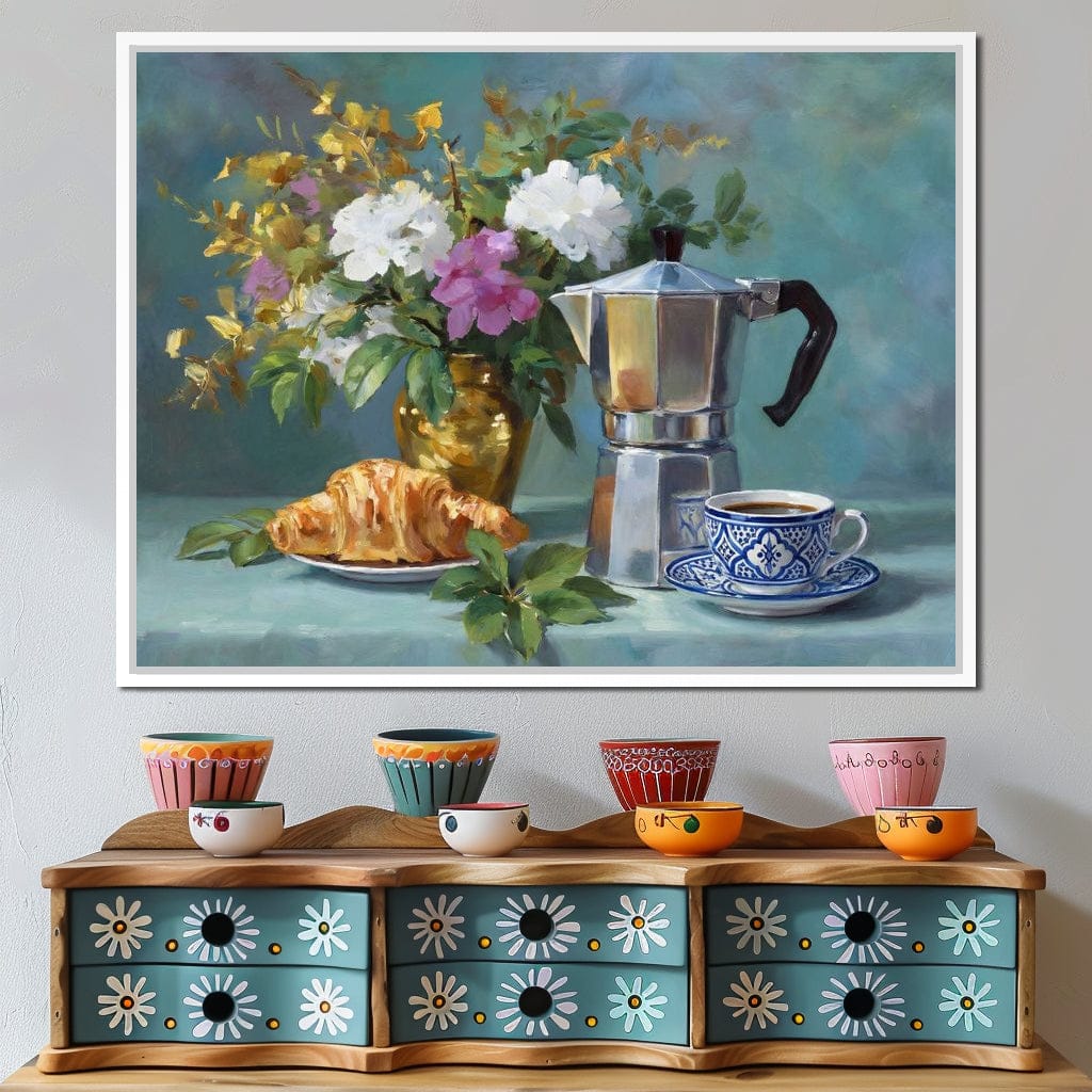 Morning Coffee & Bouquet Canvas Wall Art