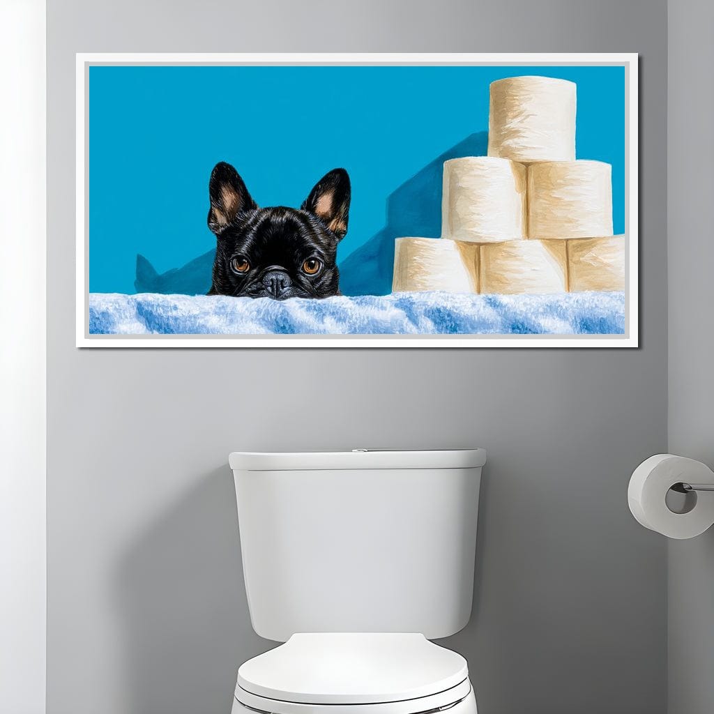 French Bulldog Bathroom Peek Canvas Wall Art