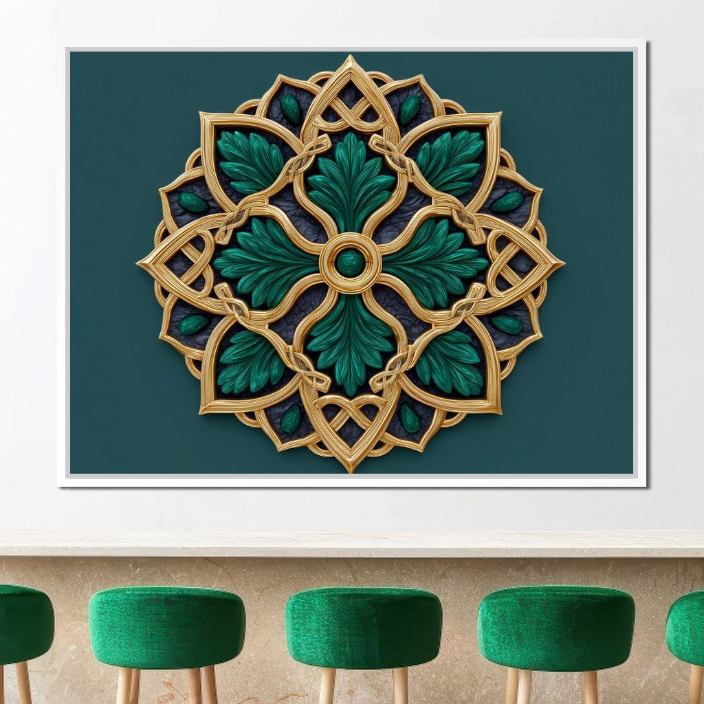 Gilded Emerald Knot Medallion Canvas Wall Art
